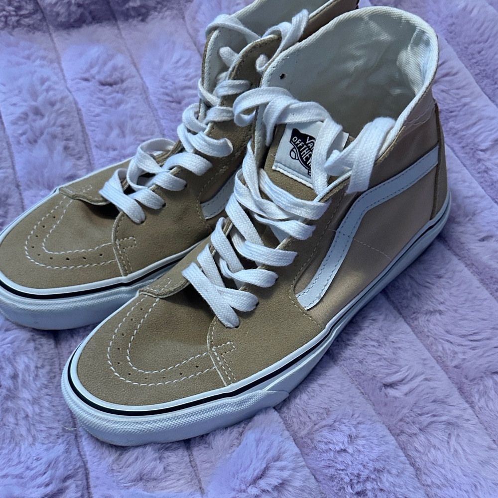 VansTan and White High-Top Sneakers